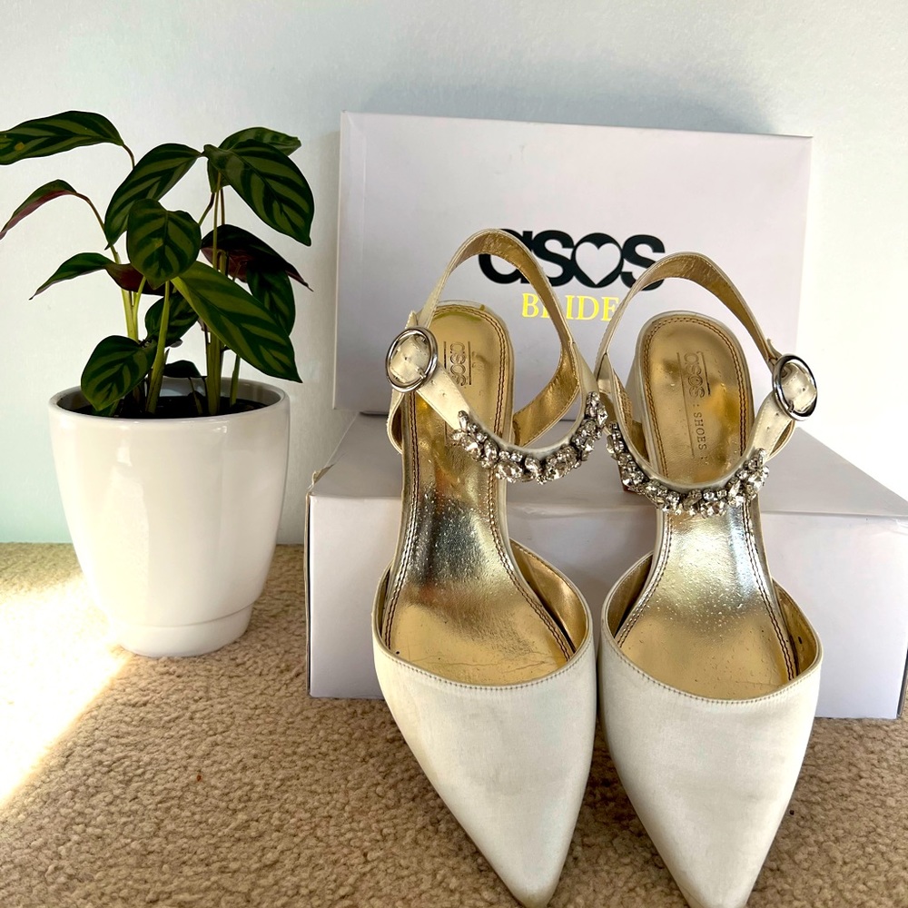 ASOS showgirl bridal embellished heels in ivory